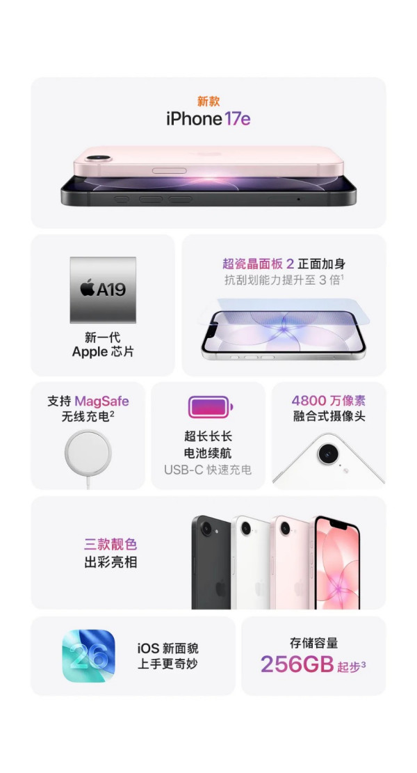 加量不加价!苹果上架全新iPhone 17e和iPad Air M4